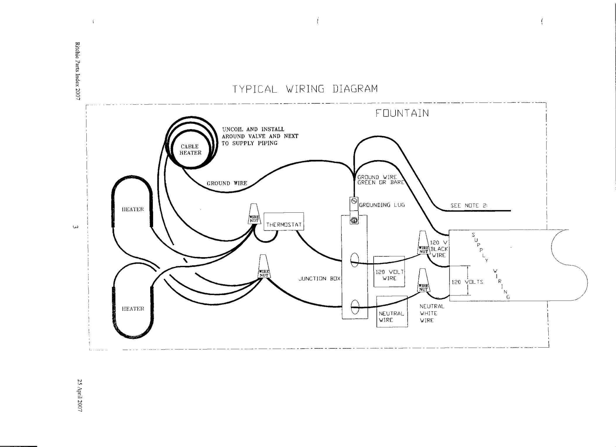 Typical wiring diagram for waterers and fountains